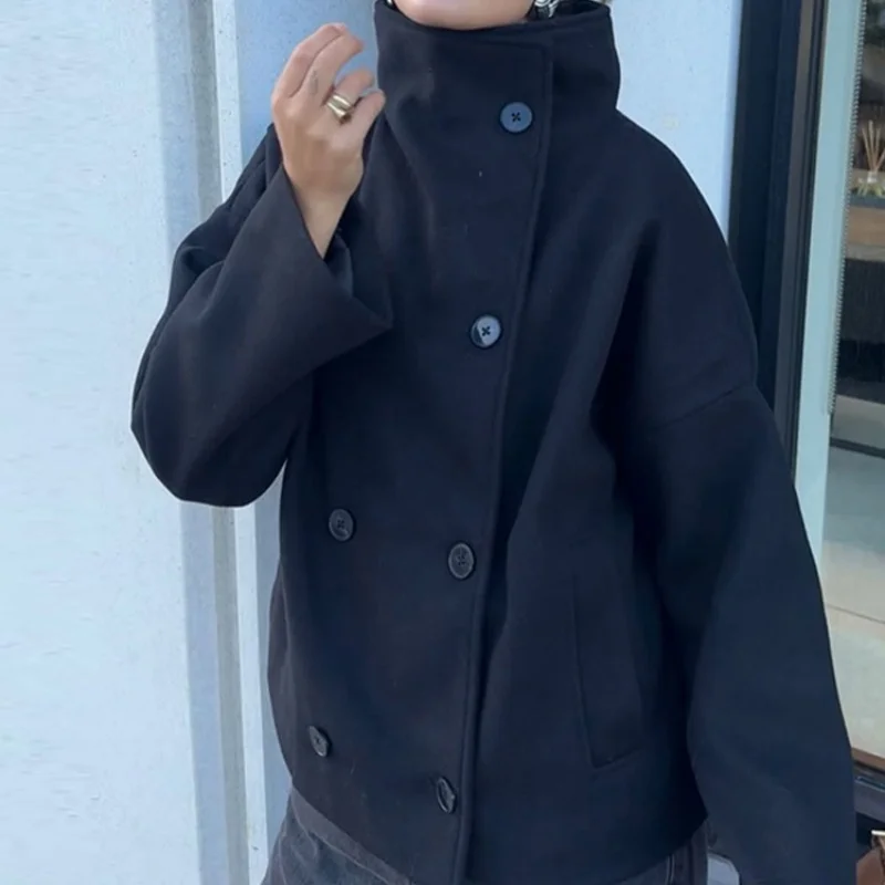 

Женская куртка с воротником-стойкой, двубортная, для повседневной носки, модная, универсальная, осенняя новинка, из смесовой шерсти