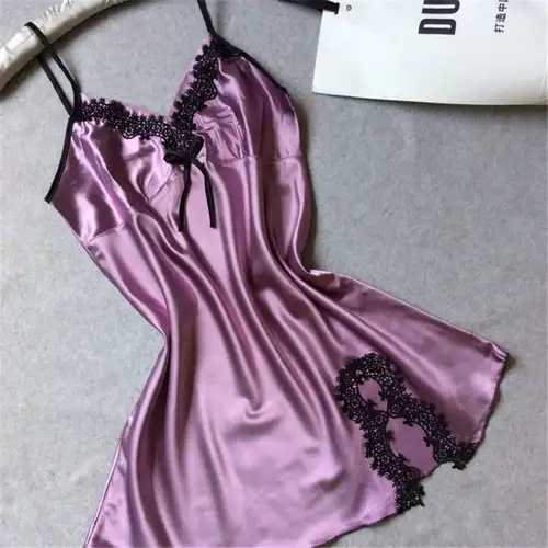 Sexy Sleepwear Lady Sexy Silk Satin Night Dress V-neck Nightgown Plus Size Nightdress Lace Nightwear for Women Nighty for Ladies - Image 16
