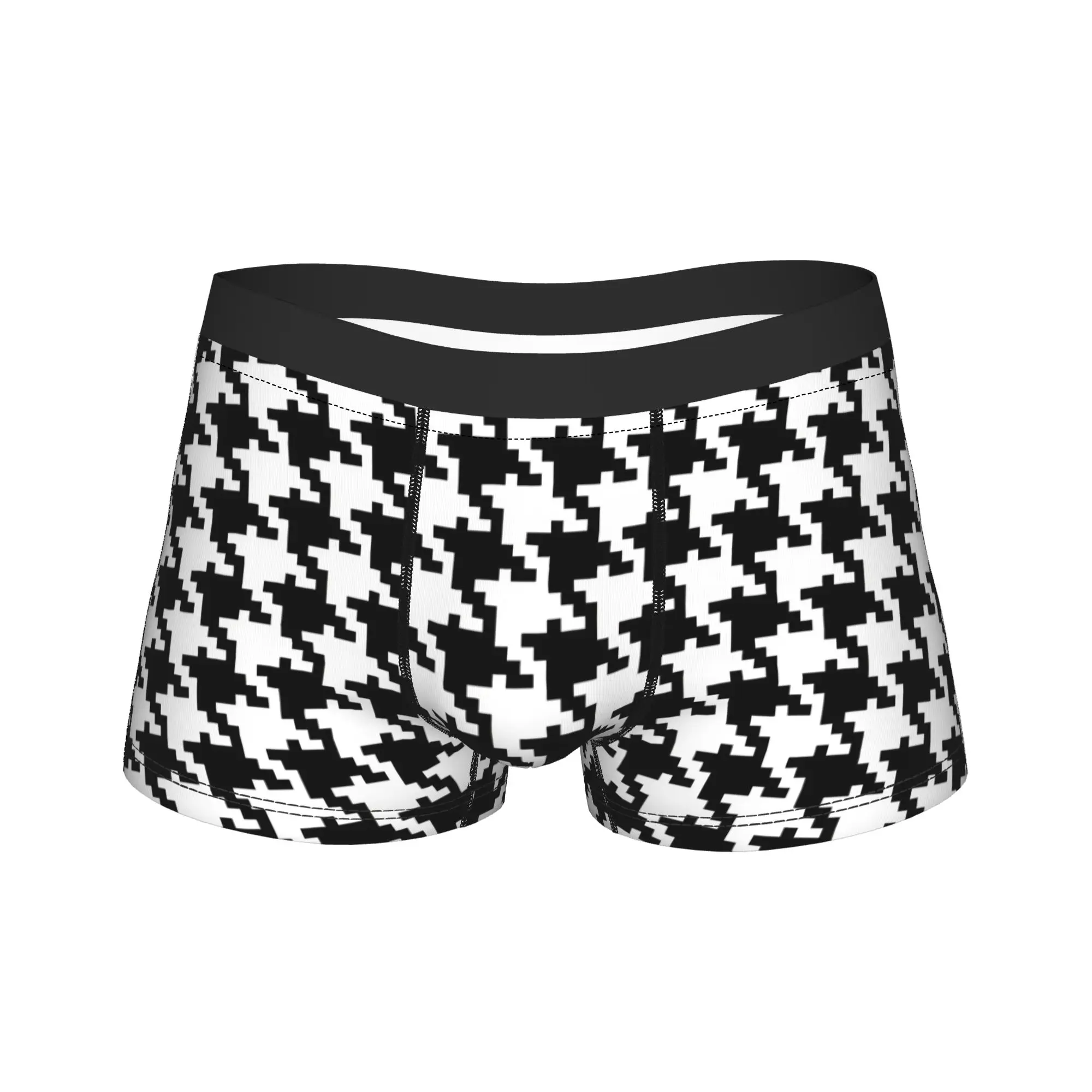 Pixelated Houndstooth Check Pattern Underwear  Man Boxer Brief Soft Trend Boxer Shorts Hot Sale Printing Large Size Underpants