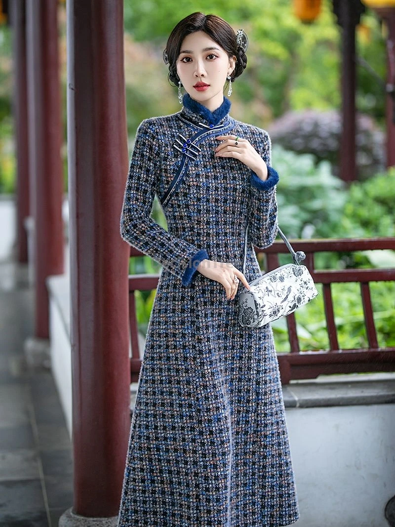 

2025 усовершенствованное утепленное элегантное женское зимнее платье Ципао с темпераментом, женское платье Ципао трапециевидной формы, модное винтажное платье Cheongsam