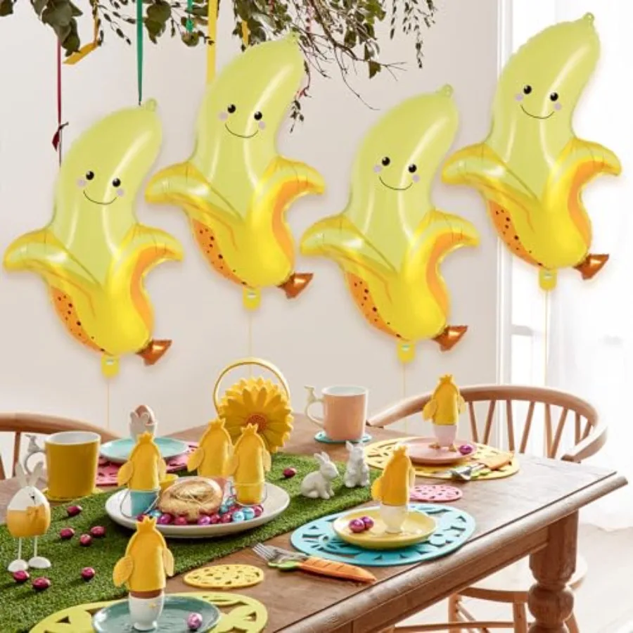 6 Pcs Cute Banana Foil Balloons 28 Inch Large Cute Fruit Mylar Balloons for Banana Themed Party Decoration Birthday Baby Shower