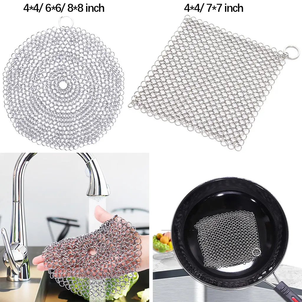 316 Stainless Steel Stubborn Stains Small Rings Chainmail Cleaner Cast Iron Washers Chain Scrubber for Griddle Skillet