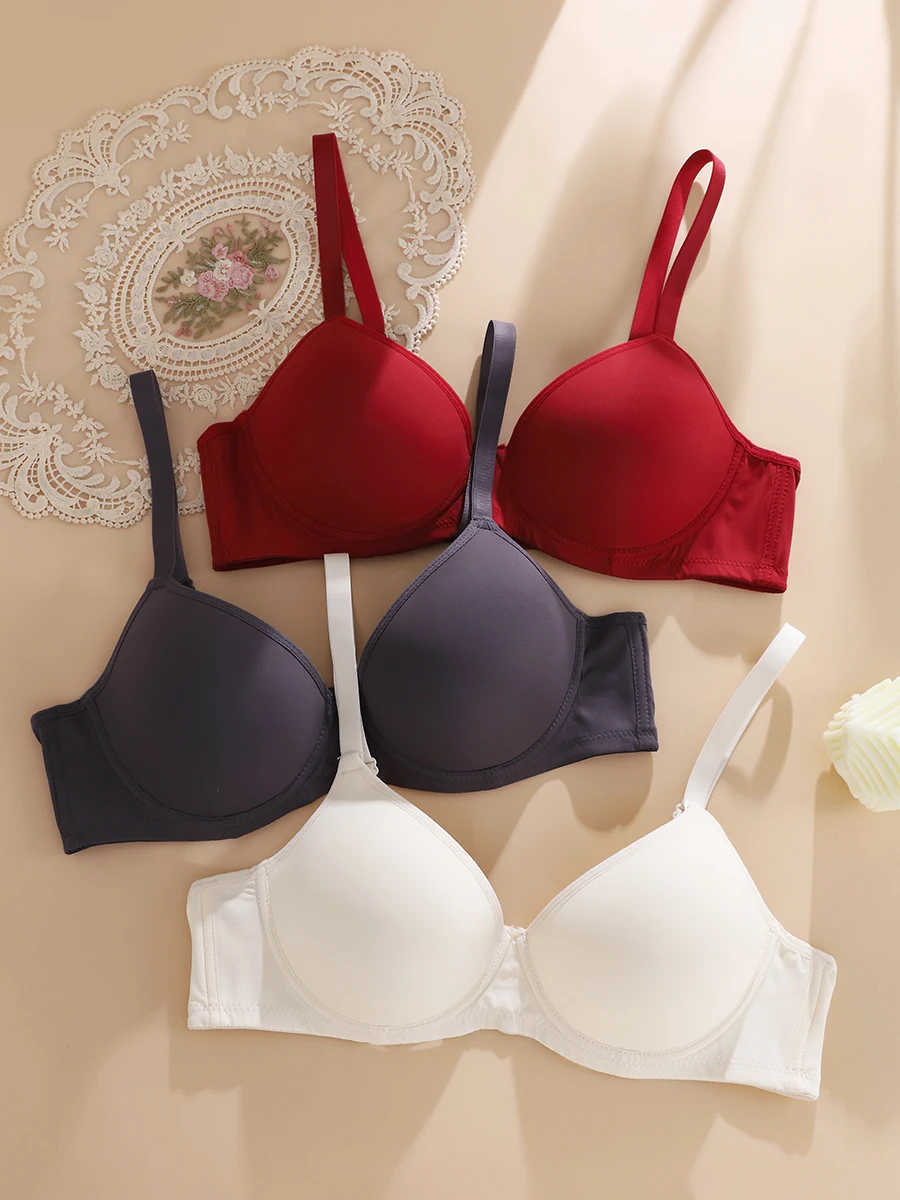 6pcs Simple Solid T-Shirt Bras Comfy & Breathable Push Up Bra Women\'s Lingerie &Underwear