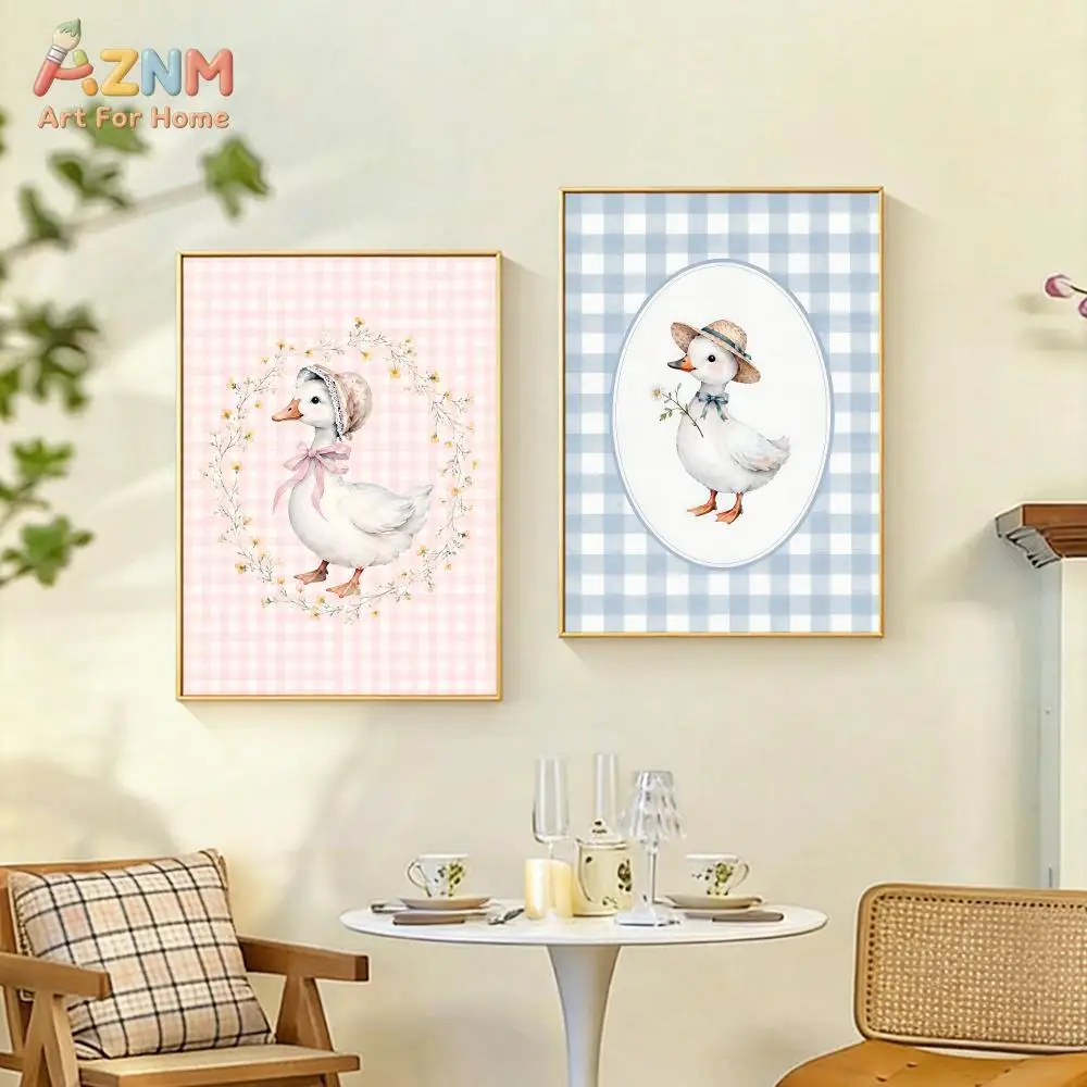 AZNM Cute Coquette Duck Nursery Canvas Wall Art Print Decor