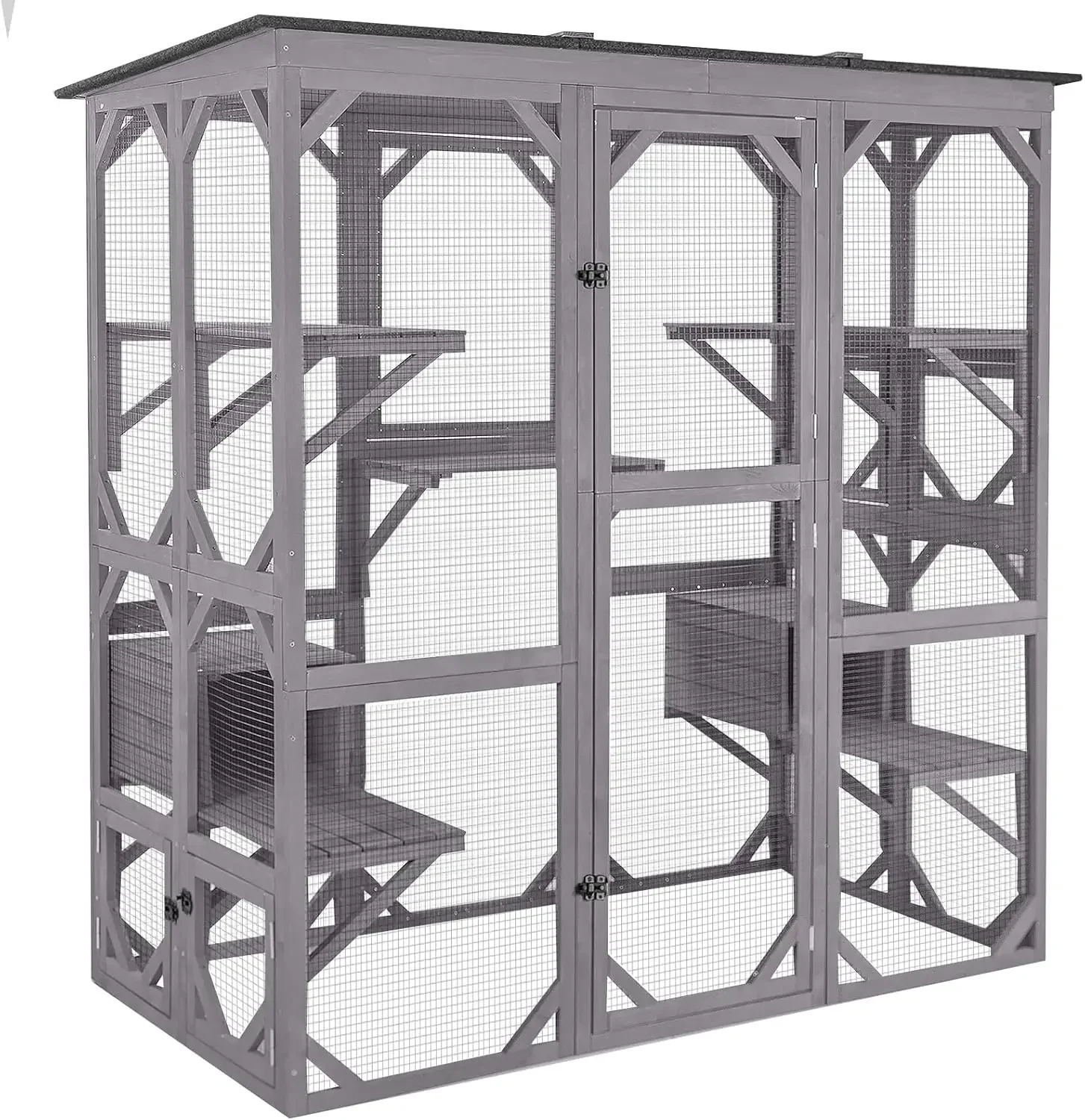 Cat House Outdoor Catio Kitty Enclosure with Super Large Enter Door, Wooden Cat Cage Condo Indoor Playpen with Platforms & Small