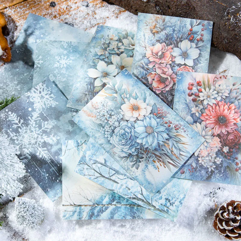 30pcs Vintage Winter Snow Scenery Decor Scrapbooking Material Paper DIY Scrapbooking Decor Junk Journal Planner Stationery Paper