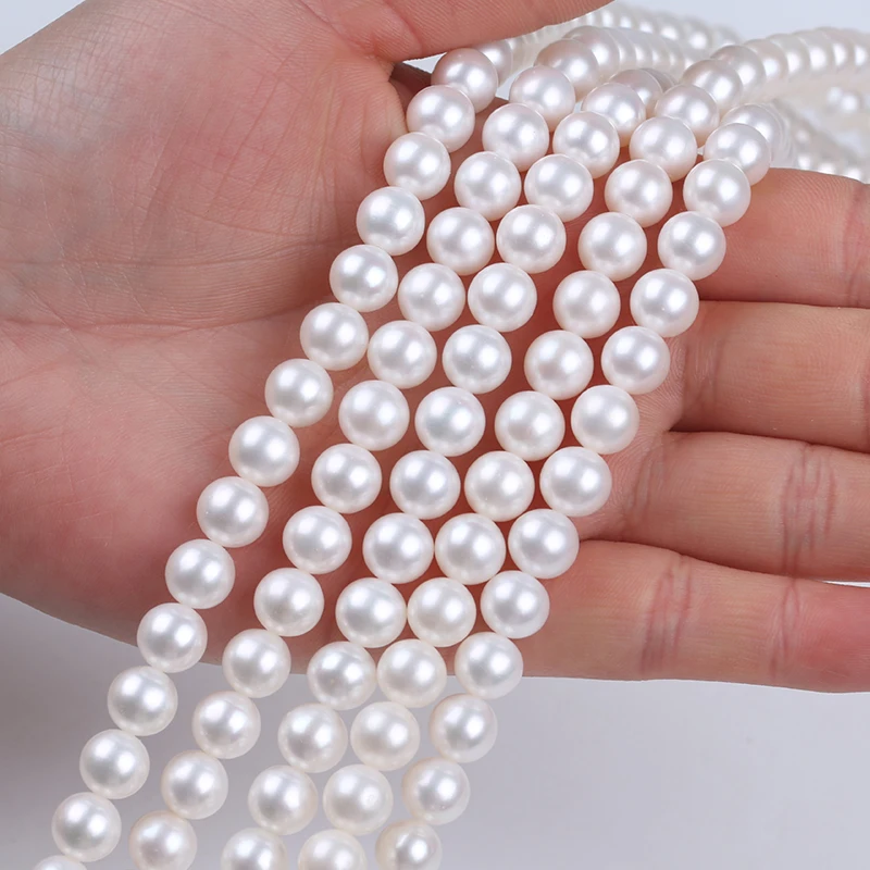 8-8.5mm Natural white good quality real loose beads Freshwater Akoya Round Pearl Strands