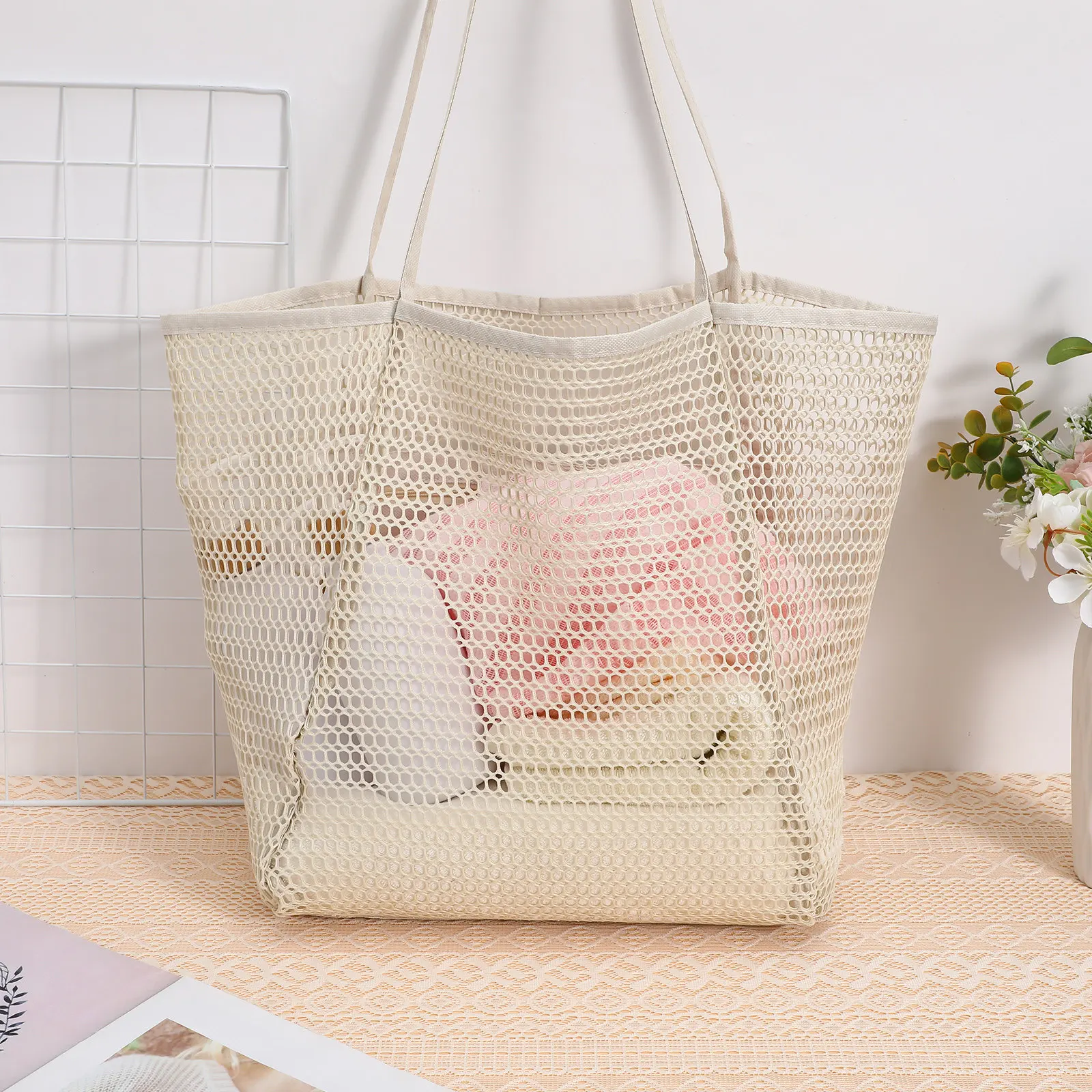 

3Pcs Mesh Beach Bag Large Tote Lightweight Travel Handbag Swim Gear Organizer for Vacation Picnic Accessories Mesh Travel Bag