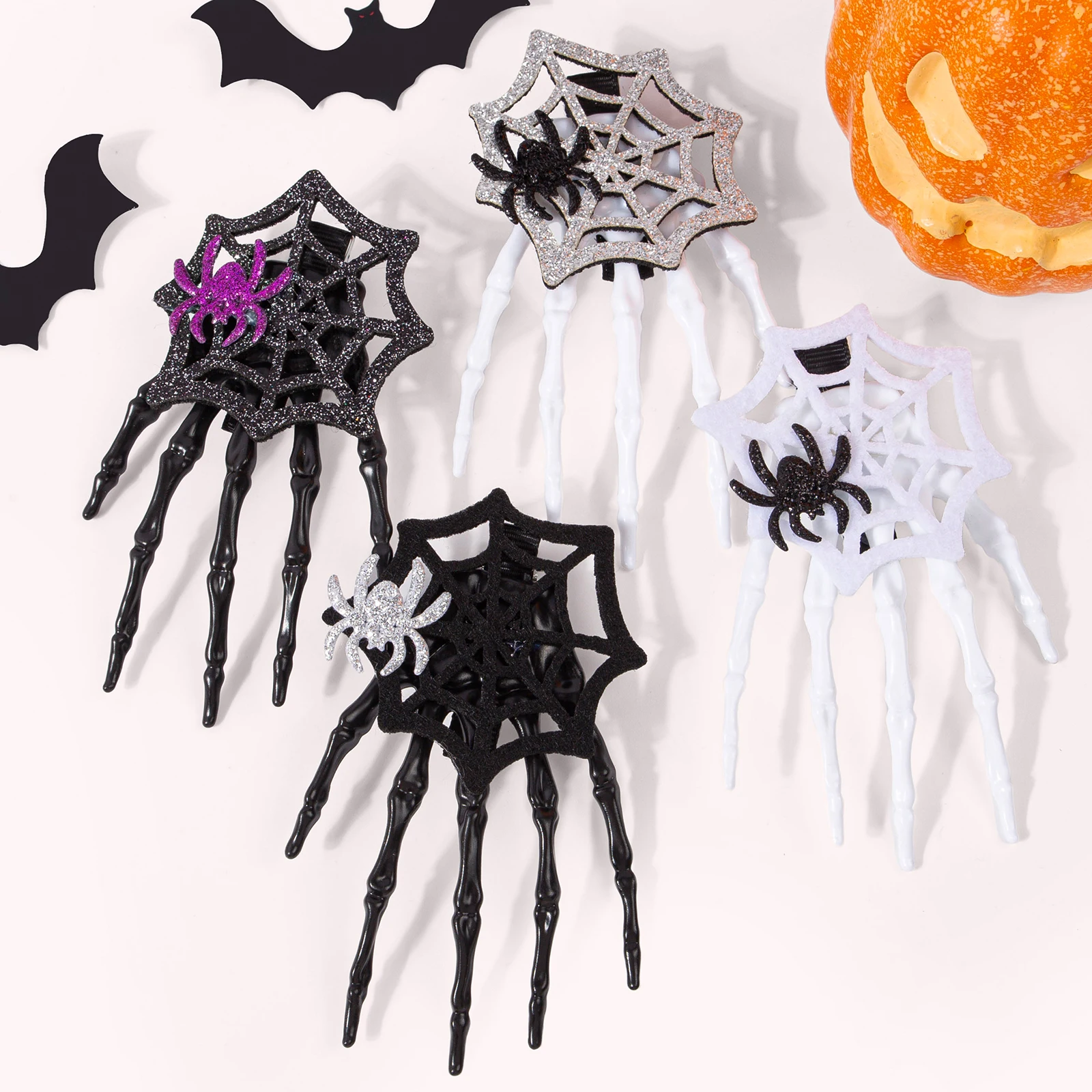 2/4pcs Spider Web Hair Clips Halloween Plastic Ghost Hand Hair Clip Women's Dress up Hairpins Halloween Headwear