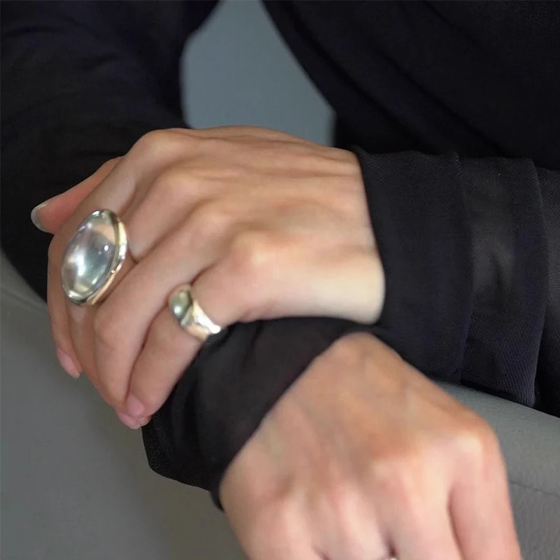 Foxanry Silver Color Ellipse Crystal Rings For Women Simple Exaggerated Elegant Vintage Temperament Engagement Jewelry Gifts image 6