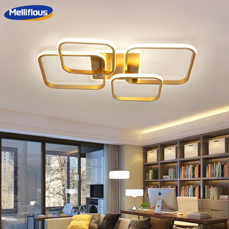 

New LED Living Dining Room Rectangle Flush Mount Ceiling Light Fixtures Ceiling Hanging Lighting Remote Acrylic Chandeliers