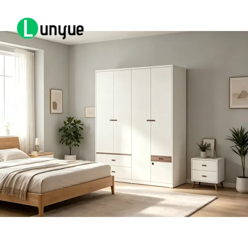 Modern 4 Door Steel Wardrobe with 2 Drawers Large Capacity Bedroom Clothing Storage Cabinet Simple Design Household Furniture