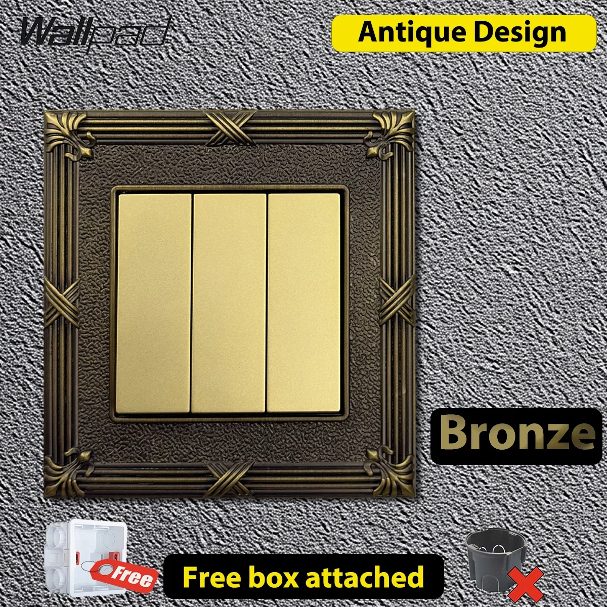 لوحة مفاتيح حائط معدنية مزخرفة للوحة الحائط، غطاء مخرج كهربائي باروكي عتيق مع صندوق تركيب مجاني برونزي عتيق #4
