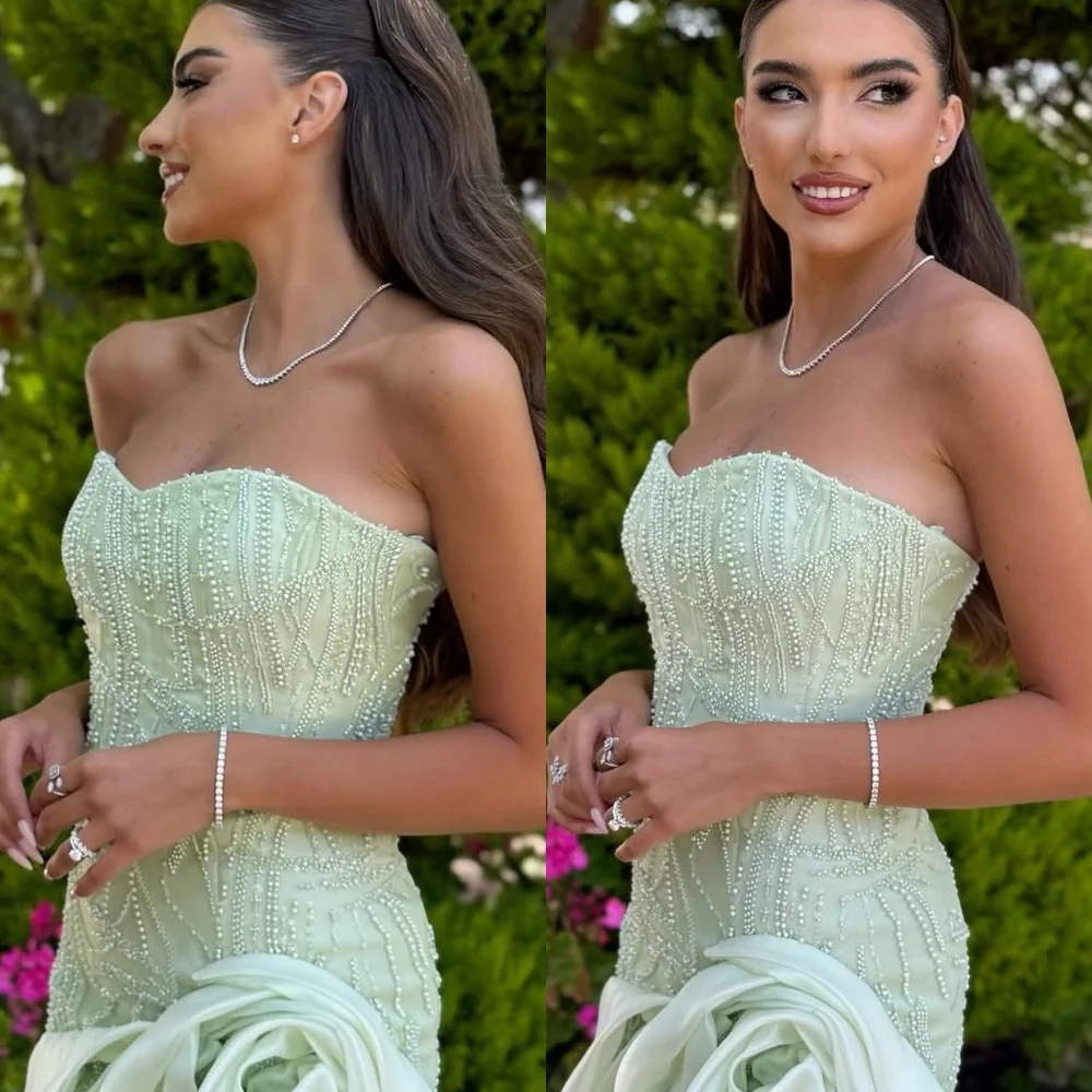 

Customized Exquisite Strapless Sleeveless Evening Dress Temperament Crystal Prom Dresses High Quality Chiffon Bridal Party Gowns