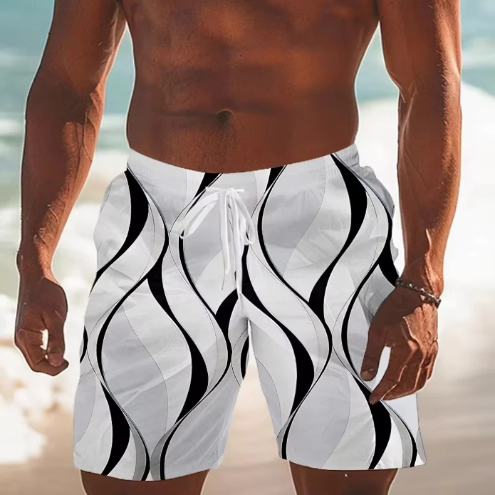 

3D Printing Men's Hawaiian Swimming Trunks Simple Line Shorts Quick Drying Outdoor Leisure Sports Shorts Summer New Men's Short