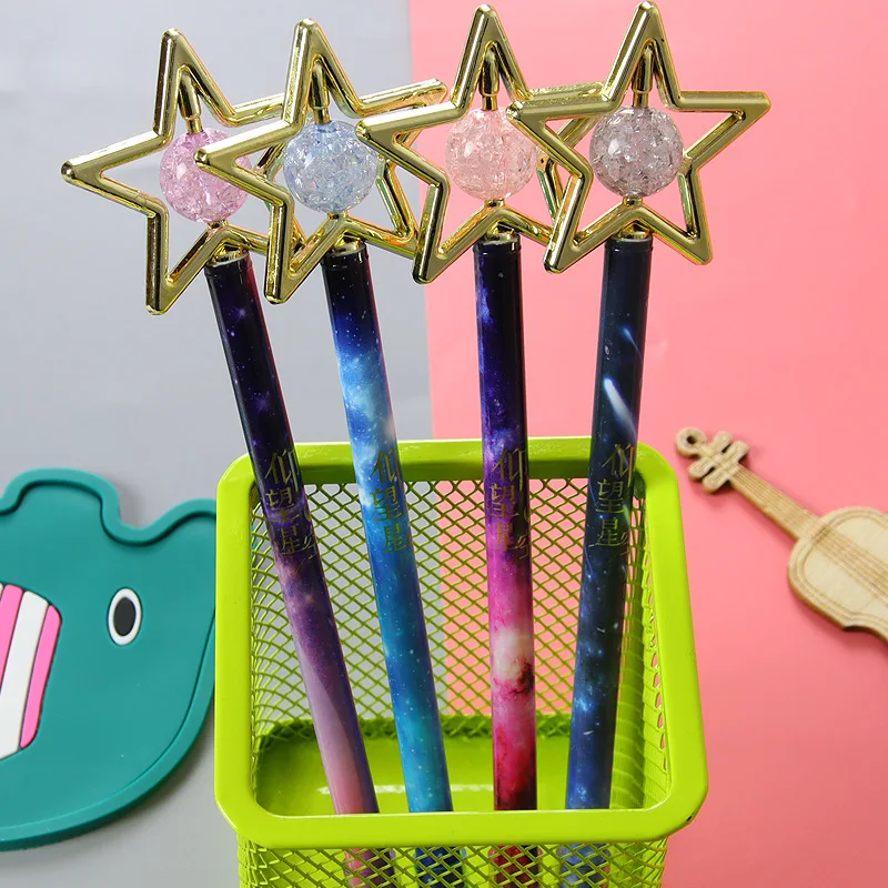 

36PCS Creative crystal star neutral pen, starry sky flower film cap remover, cute student writing tool, water-based pen