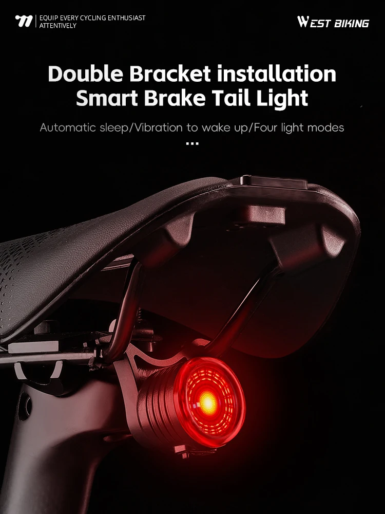 AliExpress West Biking WEST BIKING Bicycle Rear Light Intelligent Brake Sensing Bike Taillight Type-C Charging Cycling Warning Light Bike Accessories