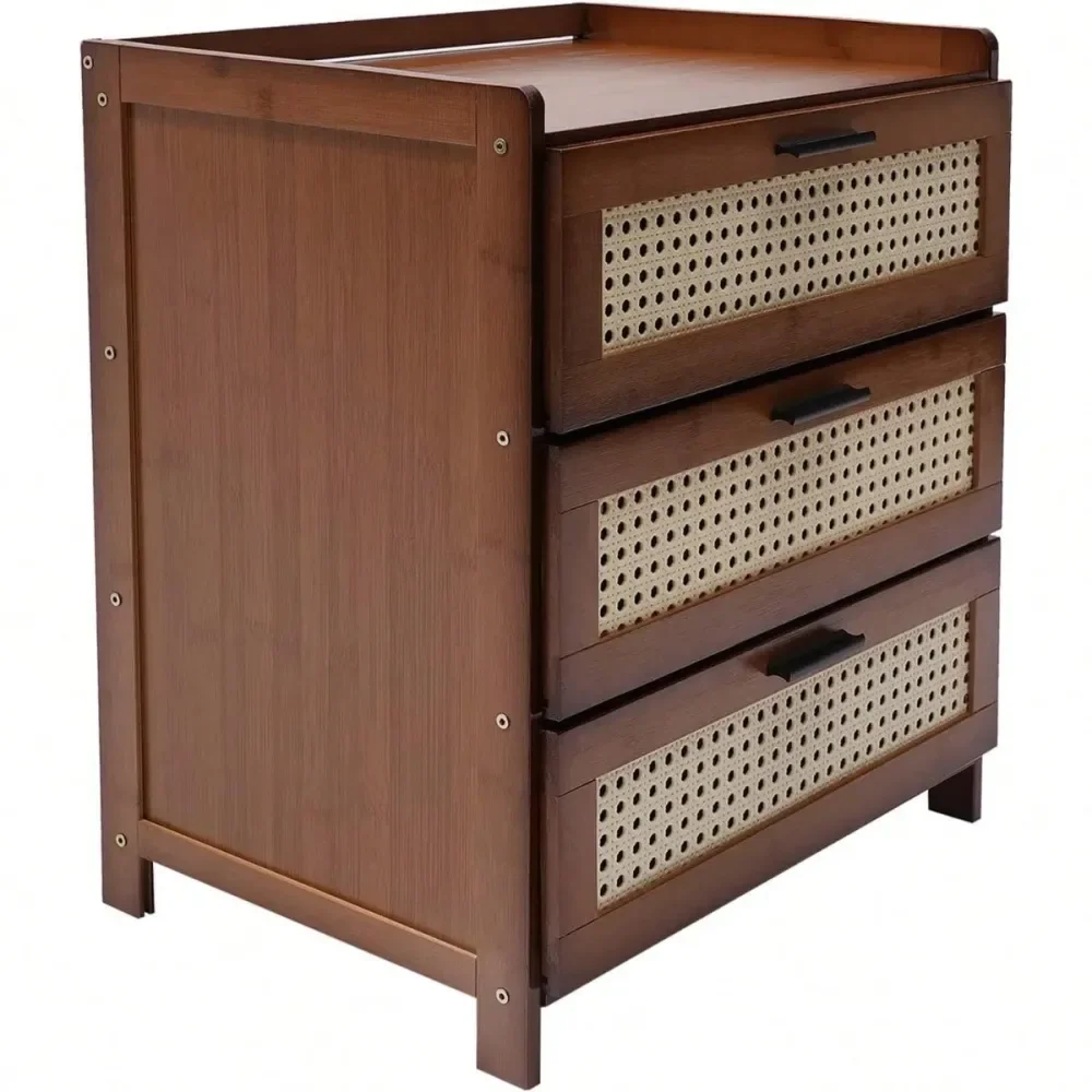 

LOYALHEARTDYBTG Nightstand, Nightstand With Drawers, MidCentury Modern Coffee Table, Bamboo Trim Sofa Side Table Nightstand For