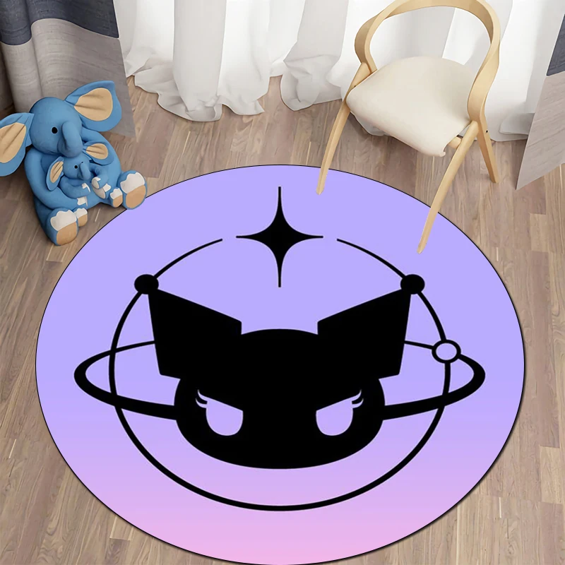 Kuromi Cartoon HD Printed Round Carpet for Living Room Rugs Camping Picnic Mats Flannel Anti-Slip Rug Yoga Mat Gifts