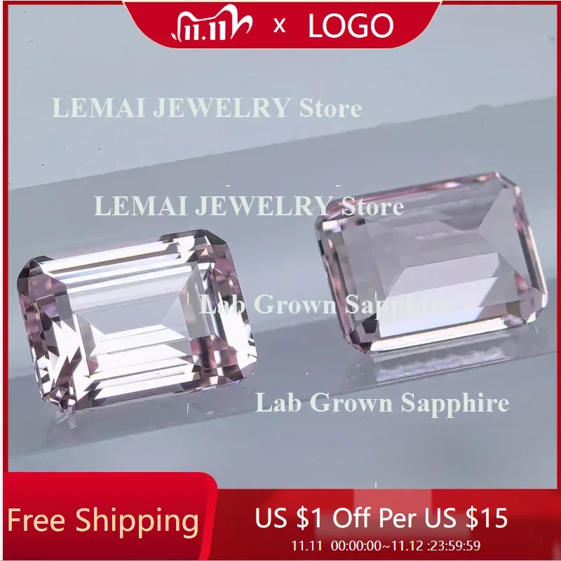 

Lab Grown Sapphire Loose Stone Emerald Cut VVS1 Sakura Pink Color Charms Beads for DIY Jewelry Making Selectable AGL Certificate