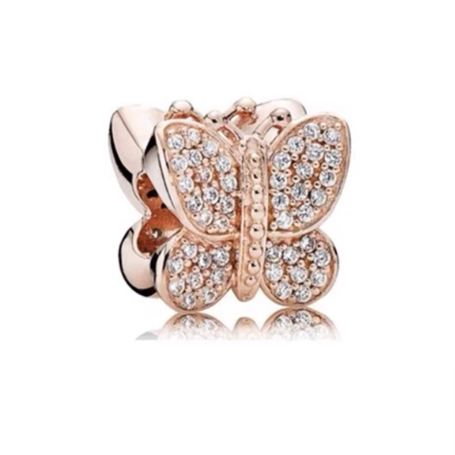 NEW Rose Gold Plated Maple Leaf Butterfly Heart Charm Bead Fit Original 925 Sterling Silver Pandora Bracelet DIY Jewelry Gift