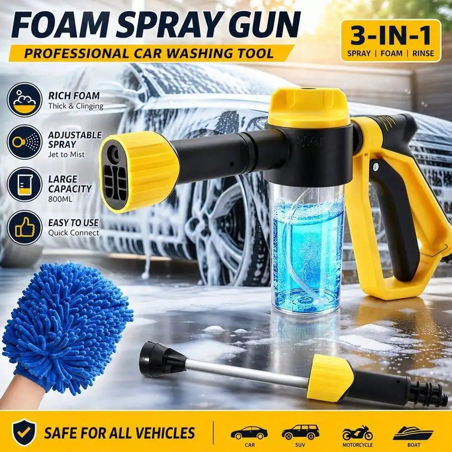 

Foam Spray Gun For Car Wash With Microfiber Mitt 3 Spray Modes High Pressure Foam Cannon