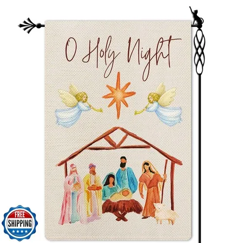 Jauageon O Holy Night Garden Flag Nativity Night Garden Flag Angels Winter Fe EYY IIX SSL
