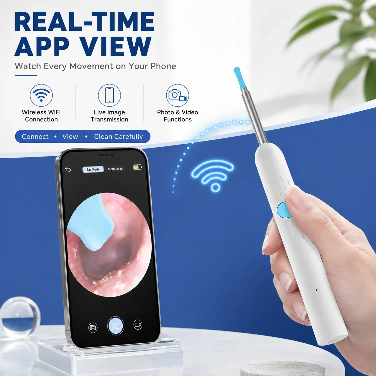 1080P HD Visual Ear Cleaner Camera WiFi Ear Wax Removal Tool 3.5mm Otoscope 6 LED Type-C Rechargeable Ear Pick for Adults Family