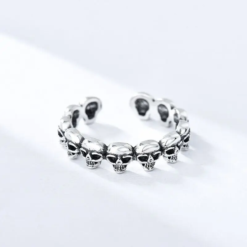 925 Sterling Silver Adjustable Rings For Women Skull Luxury Fine Jewelry Aesthetic Vintage Accessories Jewellery Argent 925
