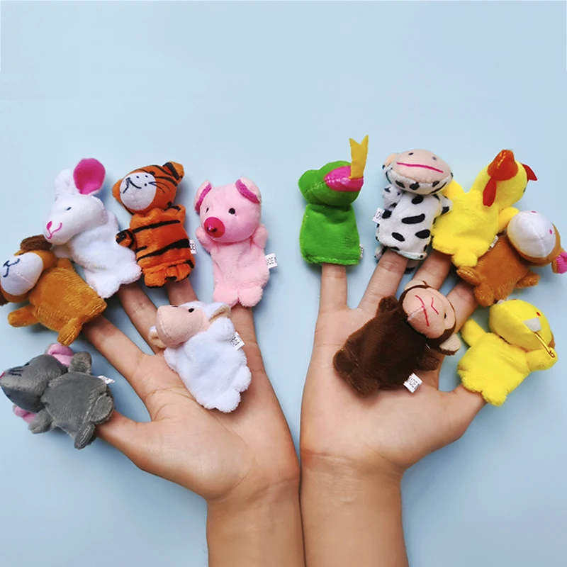 16 Stuks Baby Knuffel Cartoon Dier Familie Vingerpop Rollenspel Educatief Speelgoed Handpop Kinderen Storytelling Props Tmz