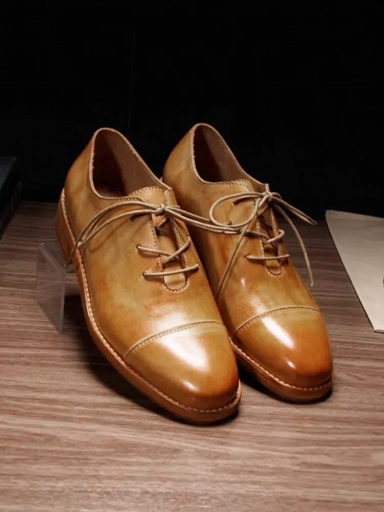 New Designer Business Men Work Cowhide Genuine Leather Oxfords Shoes Lace Up Round Toe Low Cut Formal Dress Shoes Vintage Shoes