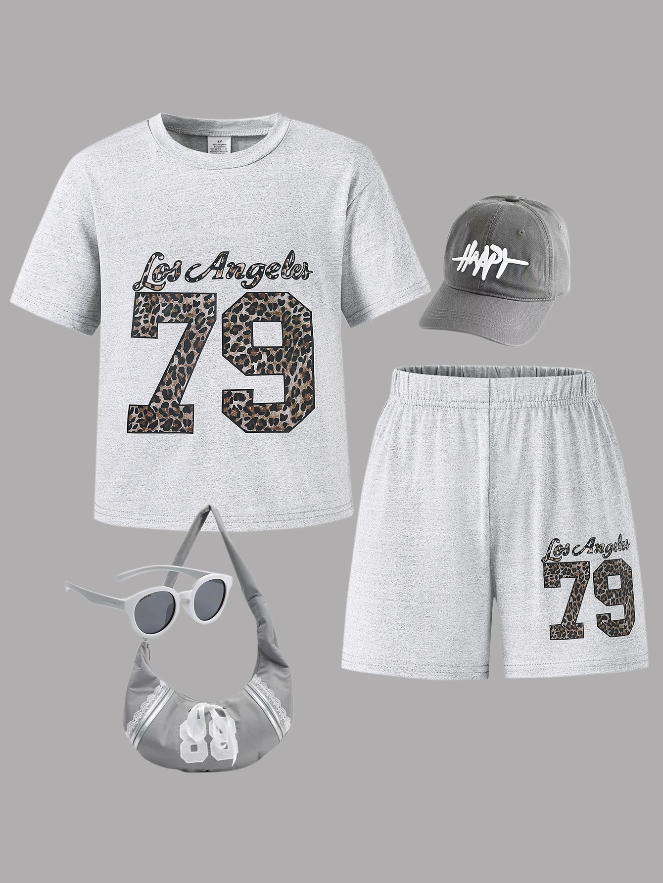 Heiß begehrtes Y2K Zweiteiler-Set für Mädchen｜Los Angeles 79 Leopardenmuster T-Shirt + Shorts｜Neues Casual-Outfit für Frühjahr/Sommer 2026｜Trendige Street-Style Kinderkleidung