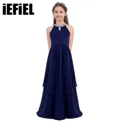 Sequined Flower Girl Dress for Kids Girls Long Dress Halter Princess Vestidos Wedding Party Bridesmaid Children Robe Clothes