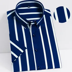 Striped Shirts for Men Short Sleeve Strech Summer Soft Business Dress Shirt Casual Regular Fit No Pocket Social Non-iron Blouse