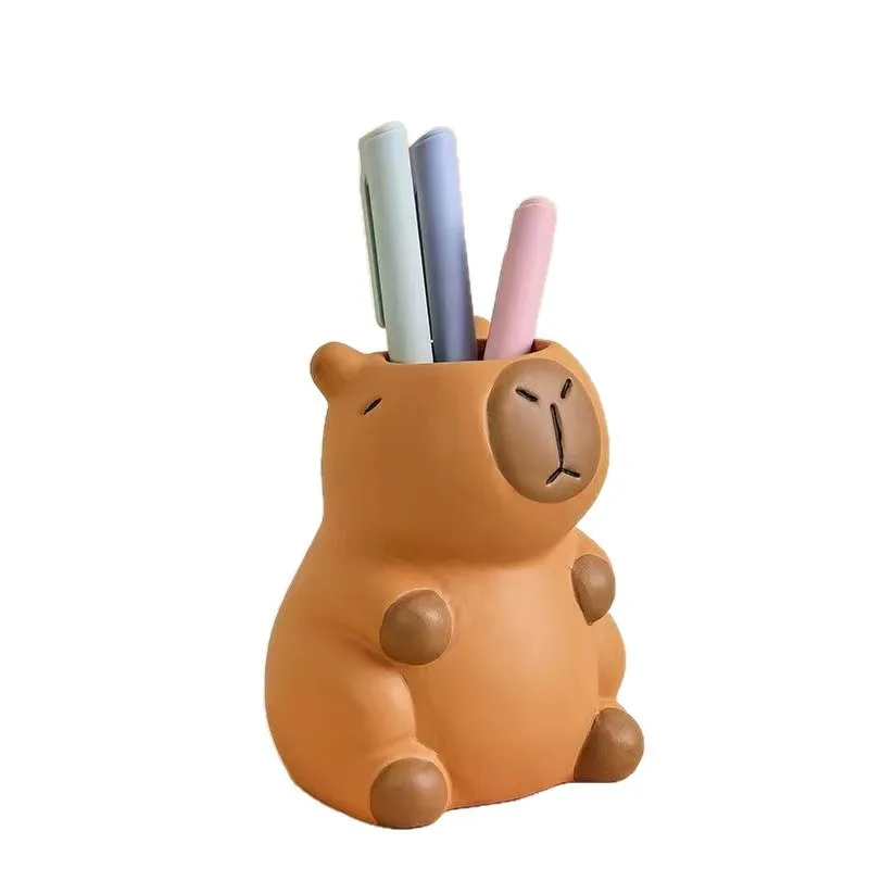 Lindo Portalápices de Capibara, Caja de Almacenamiento de Escritorio con Diseño de Animal de Dibujos Animados, Organizador de Brochas de Maquillaje, Decoración de Escritorio para Hogar y Oficina, Regalo de Papelería