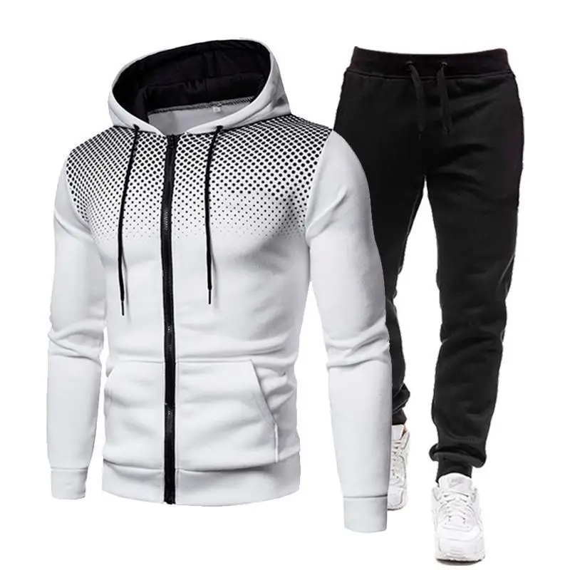 

Zebra Print Zipper Hooded Trasuit Set Casual Sportswear Long Sve Long Pants Men's Suit Autumn Collection