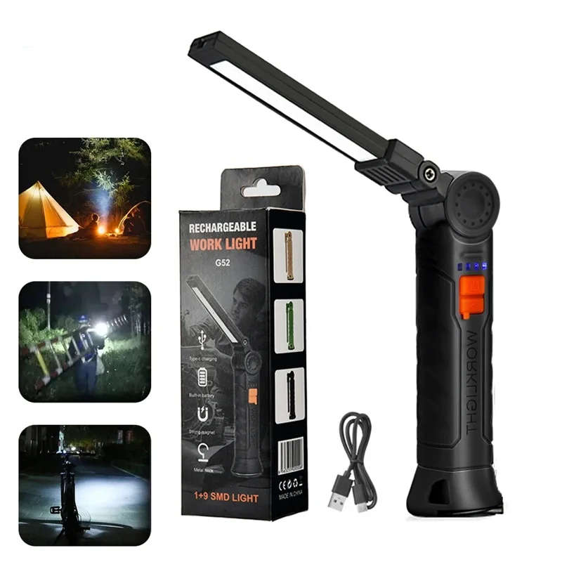 

LED Flashlight Work Light USB Rechargeable with Magnetic Base COB Light, 360° Rotation, Suitable for Car Maintenance, Home Garag