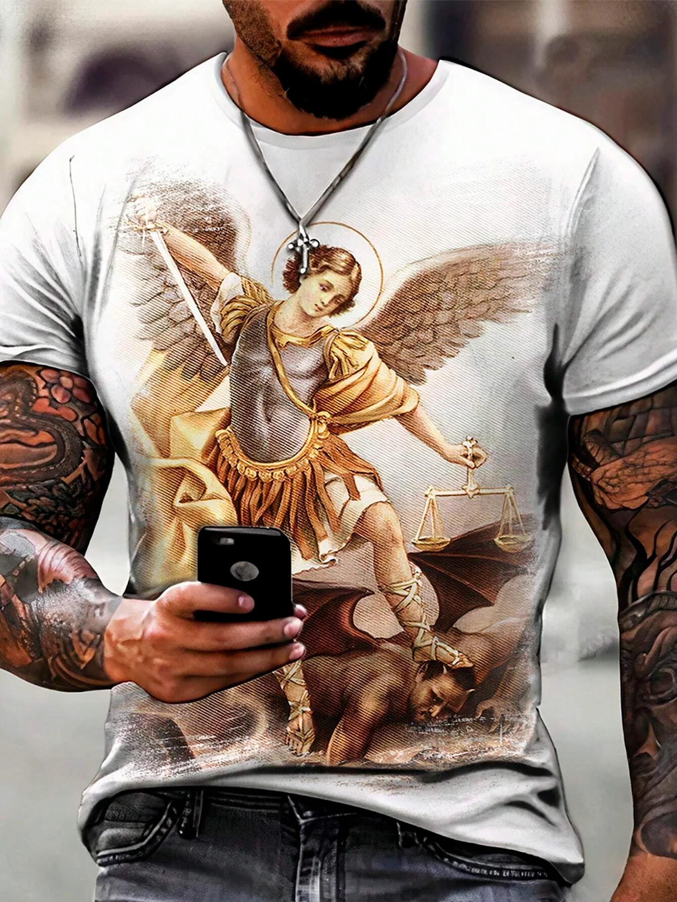 

Christian Printed T-shirt Men's Fashion Street T-shirt 3D Printed Casual Round Neck Short Sleeve T-shirt