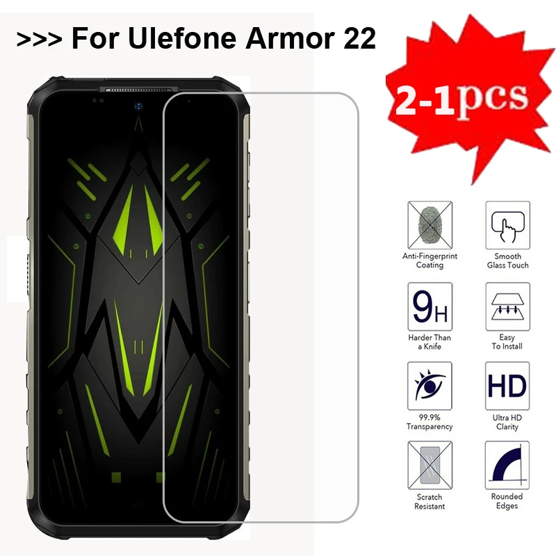 

2-1PC Tempered Glass For Ulefone Armor 22 Phone Film 9H Protective Glass Cover For Ulefone Armor 22 6.58" Screen Protector Cover