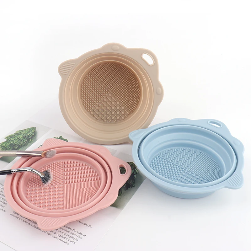 Detergente per pennelli per trucco in silicone Ciotola per pulizia pieghevole per soffio di cipria Pennelli per ombretto Lavaggio Tappetino morbido Strumenti di bellezza Scatola per scrubber