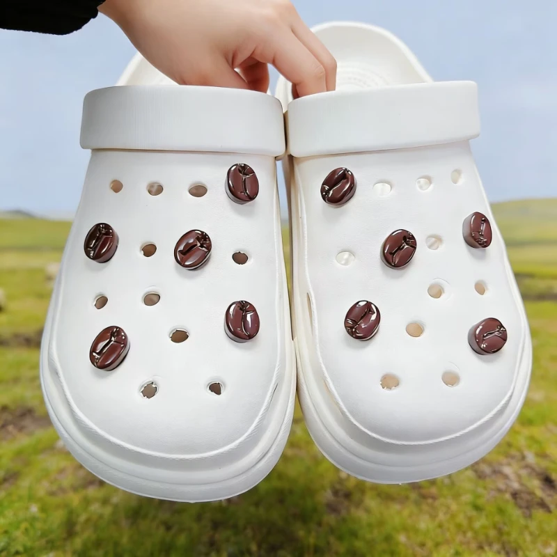 10PCS DIY Hole Shoe Charms Simulated Coffee Beans Designer Quality Garden Shoe Decorations Girls Gift
