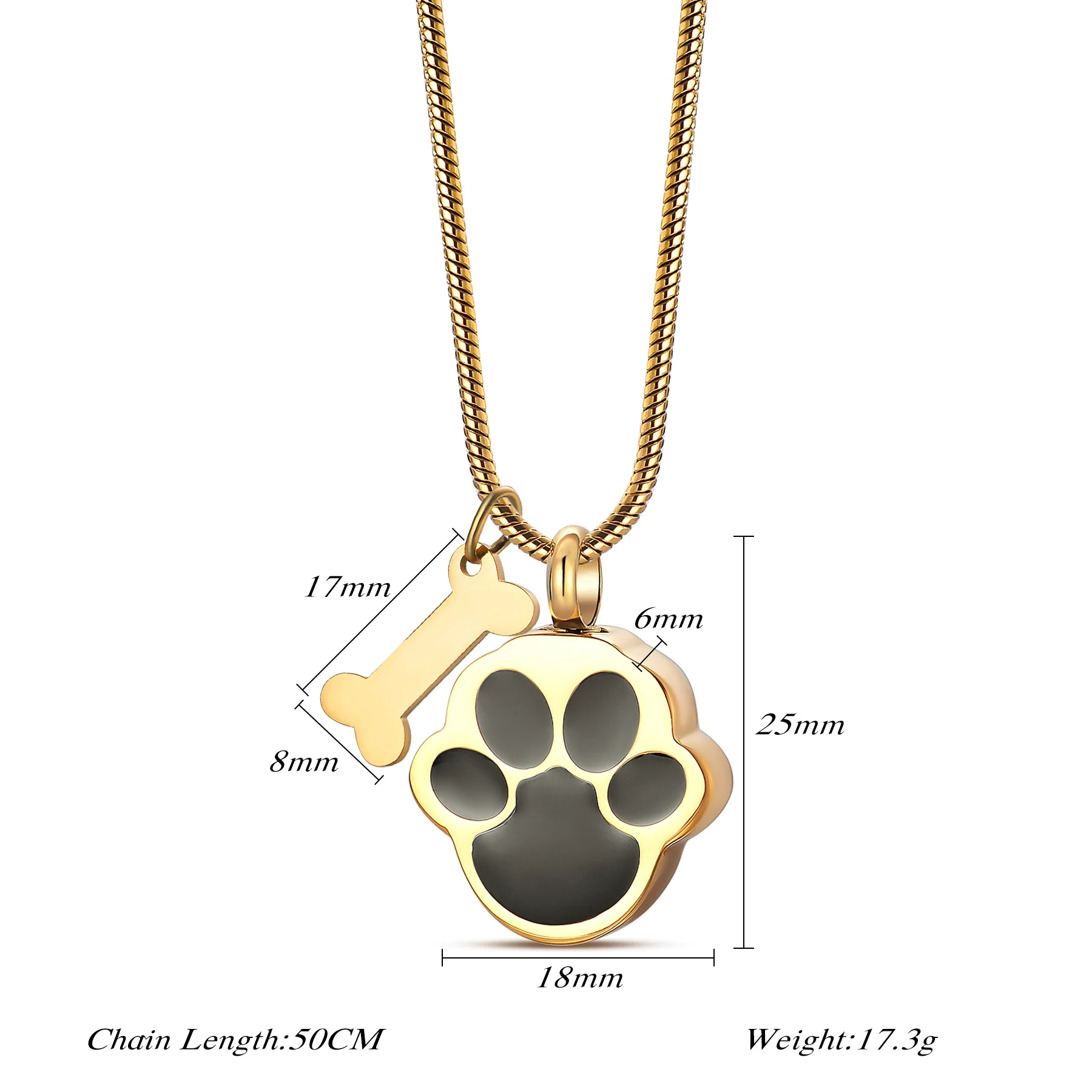 Paw Print Urn Necklace with Bone for Dog Cat Ashes Stainless Steel Cremation Keepsake Memorial Jewelry Gift With Filling kit
