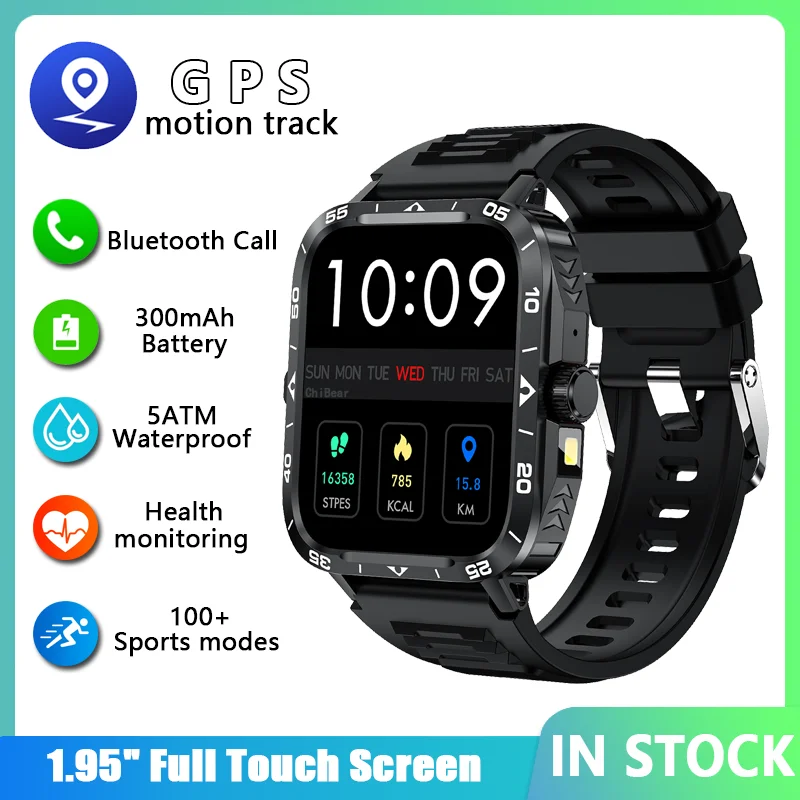 Jam tangan pintar pria, panggilan Bluetooth 1.83 "denyut jantung olahraga kebugaran dengan senter LED untuk Huawei Xiaomi