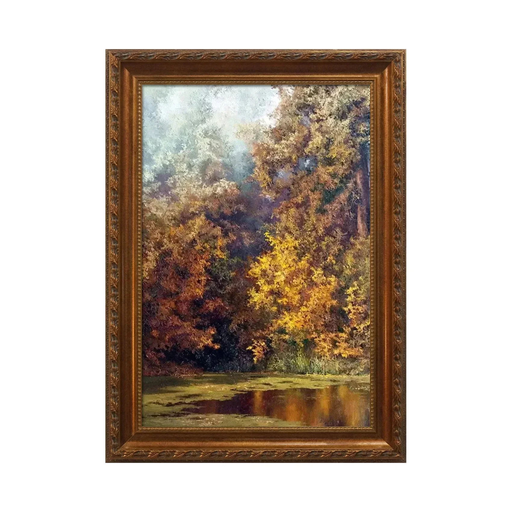 

Forest Landscape Decor Gold Leaf Textured Oil Painting Canvas Wall Art