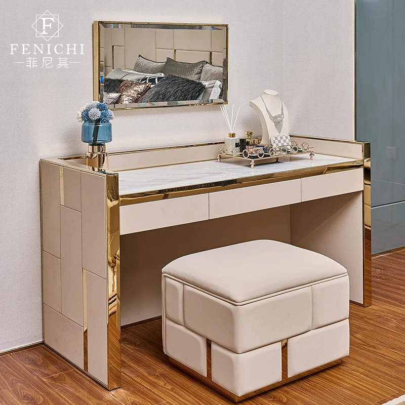 

Simple European and American style dressing table post modern dresser stool storage room bedroom light luxury visual home