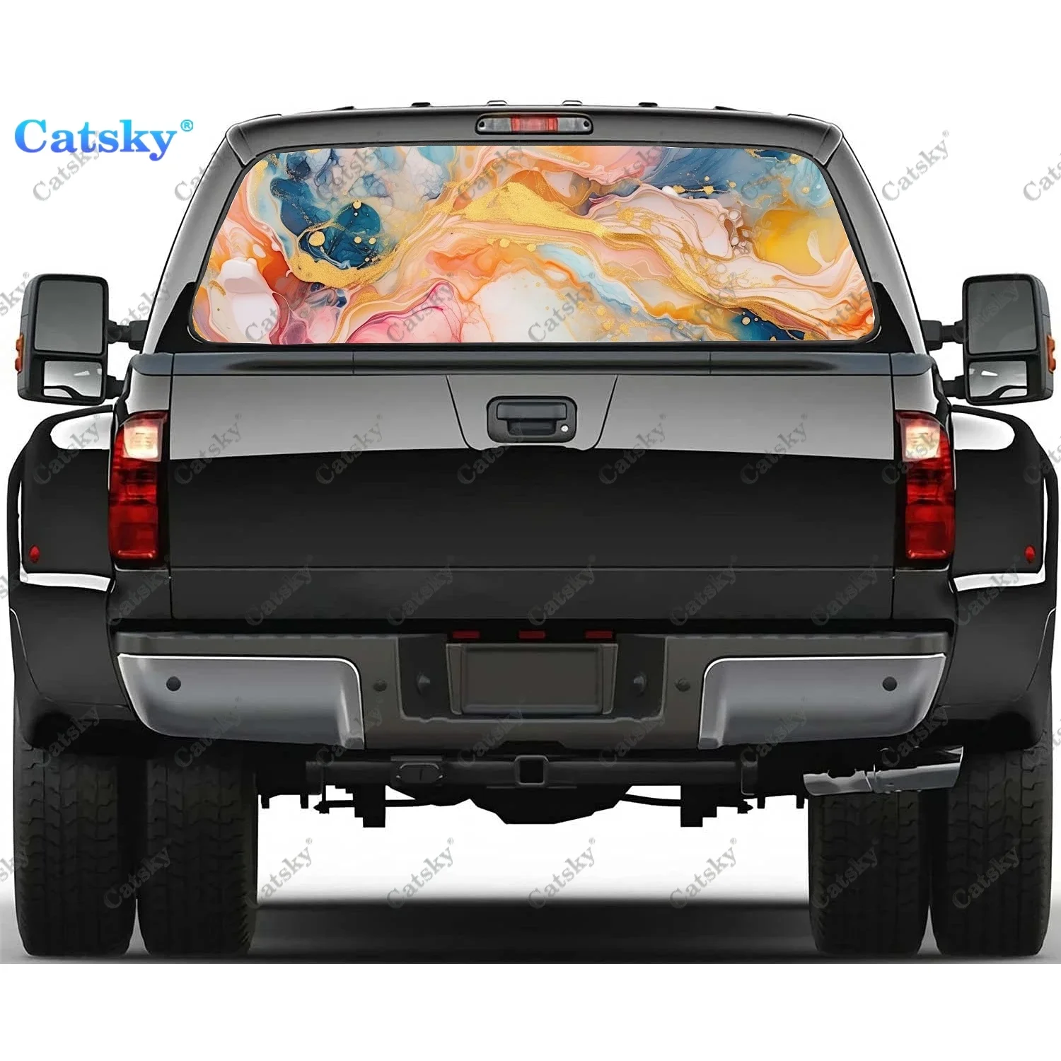 

Натуральная роскошная абстрактная жидкость, наклейка на заднее окно, подходит для пикапа, грузовика, автомобиля, универсальная прозрачная перфорированная виниловая наклейка на заднее окно