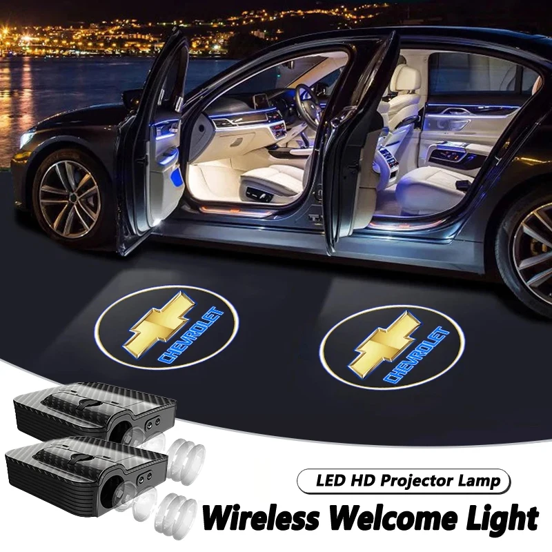 Luces de bienvenida para puerta de coche, accesorios de proyector para Chevrolet Trax Camaro Aveo Cruze Sonic Silverado Captiva Equinox, 2 uds.