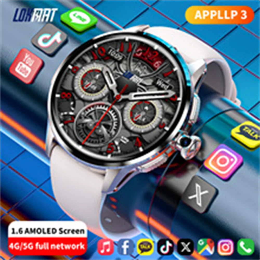 New LOKMAT APPLLP 3 4G Smart Watch Men 1.6 Inch Screen 3GB 32GB Google Play Game Waterproof Android 11.0 Smartwatch