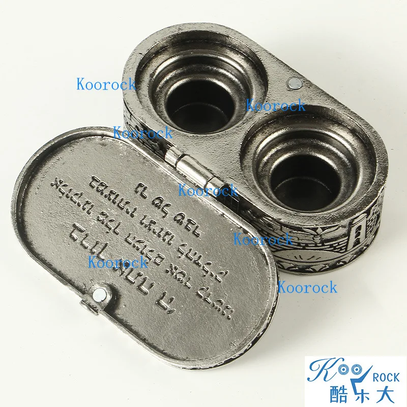 Israel Travel Menorah Zinc Alloy Double Hole with Cover Storage Jewish Sabbath Jerusalem Relief Decor