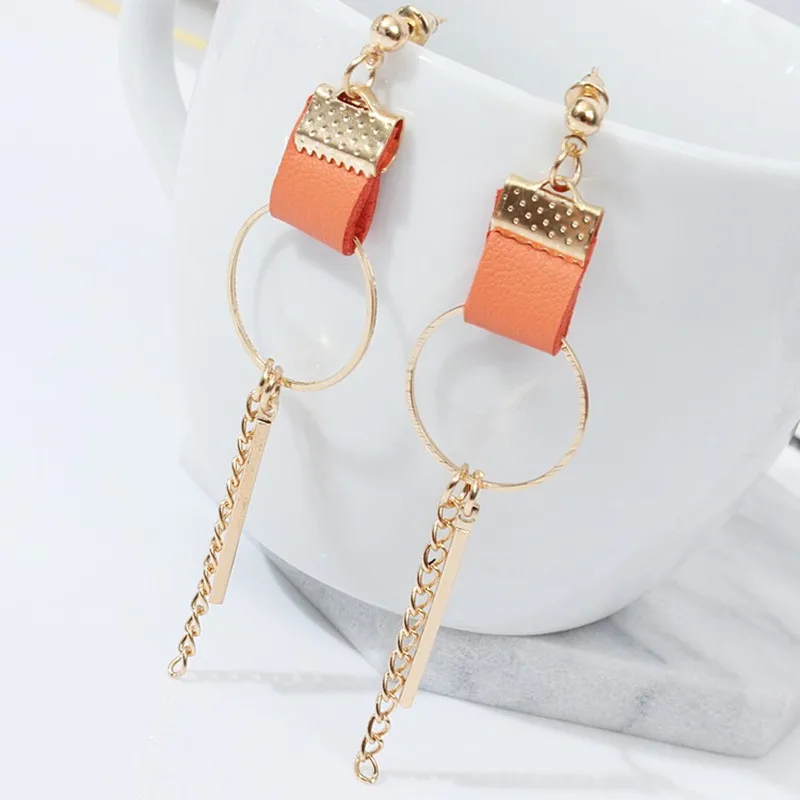 Hot Sale Geometric Leather Circle Round Tassel Earrings Three Colors Faux Suede Long Earrings For Women Jewelry Brinco Wholesale